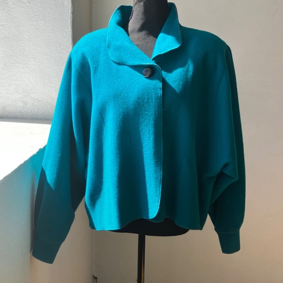 Turquoise Wool sleeved cape jacket - Picture 12 of 13